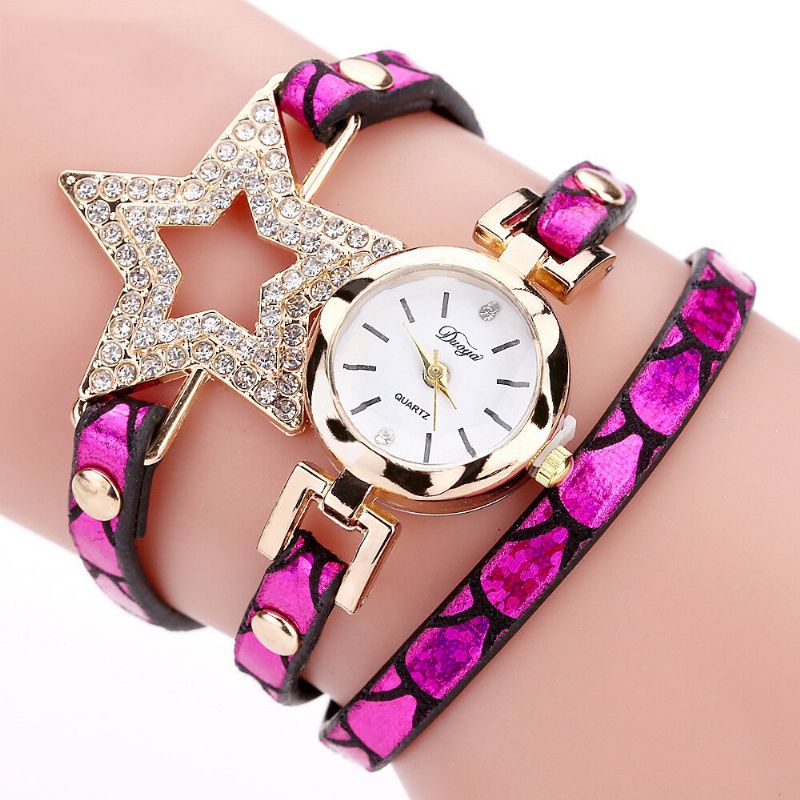 328 Estrella De Cinco Puntas Estilo Retro Mujer Pulsera Reloj Banda De Cuero Reloj De Cuarzo