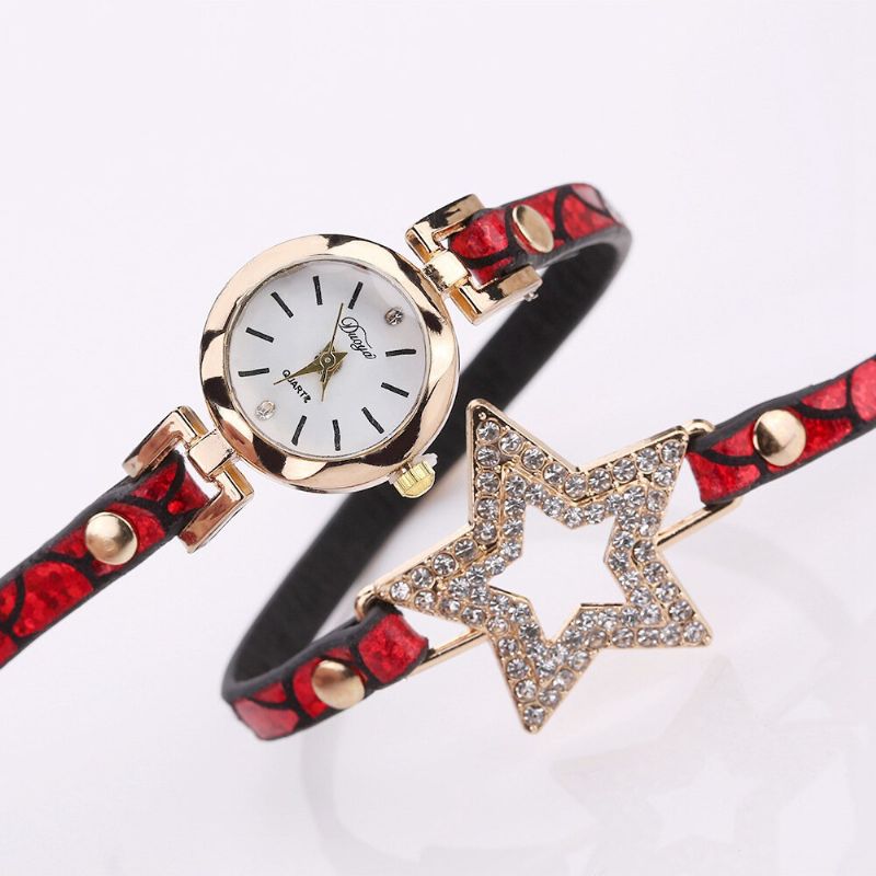 328 Estrella De Cinco Puntas Estilo Retro Mujer Pulsera Reloj Banda De Cuero Reloj De Cuarzo