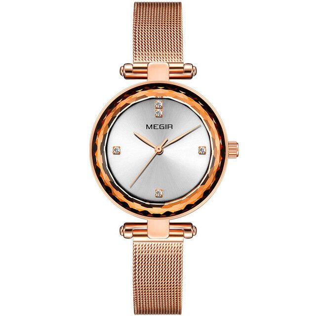 4211 Diamante Impermeable Estilo Casual Reloj Para Mujer Relojes De Cuarzo De Acero Milanés