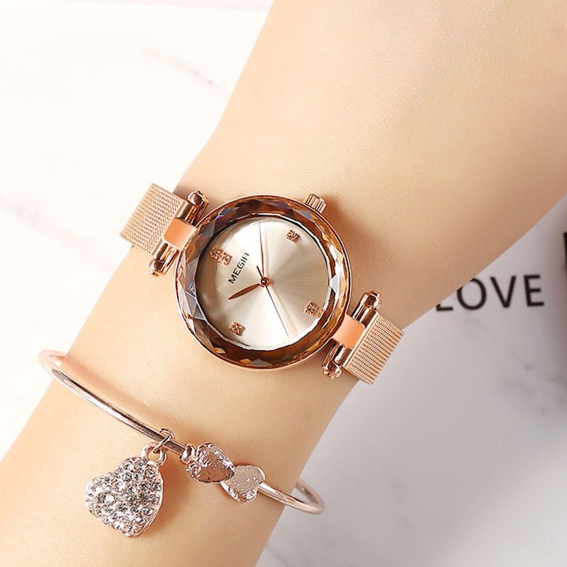 4211 Diamante Impermeable Estilo Casual Reloj Para Mujer Relojes De Cuarzo De Acero Milanés