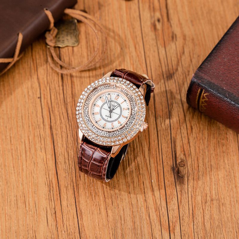 5 Piezas De Estilo Retro Para Hombre Conjunto De Relojes Con Esfera De Diamantes Correa De Cuero Reloj De Cuarzo Pulsera Con Cuentas De Múltiples Capas