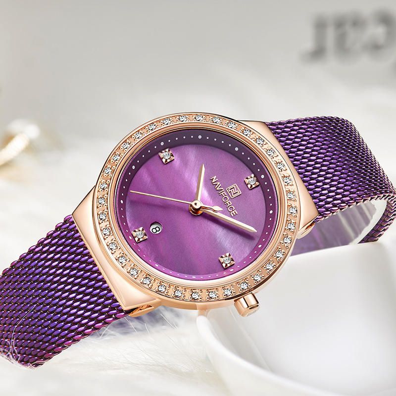 5005 Diamantes Estilo Casual Reloj De Pulsera Para Mujer Reloj De Cuarzo Con Pantalla De Fecha Y Malla De Acero