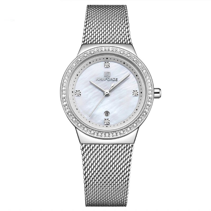 5005 Diamantes Estilo Casual Reloj De Pulsera Para Mujer Reloj De Cuarzo Con Pantalla De Fecha Y Malla De Acero