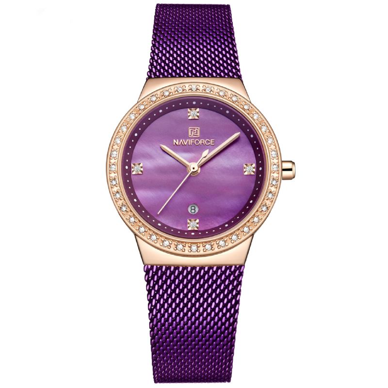 5005 Diamantes Estilo Casual Reloj De Pulsera Para Mujer Reloj De Cuarzo Con Pantalla De Fecha Y Malla De Acero