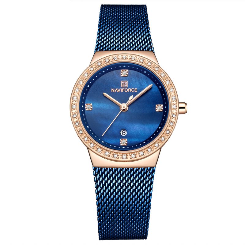 5005 Diamantes Estilo Casual Reloj De Pulsera Para Mujer Reloj De Cuarzo Con Pantalla De Fecha Y Malla De Acero