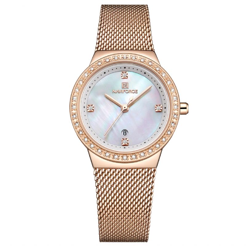 5005 Diamantes Estilo Casual Reloj De Pulsera Para Mujer Reloj De Cuarzo Con Pantalla De Fecha Y Malla De Acero