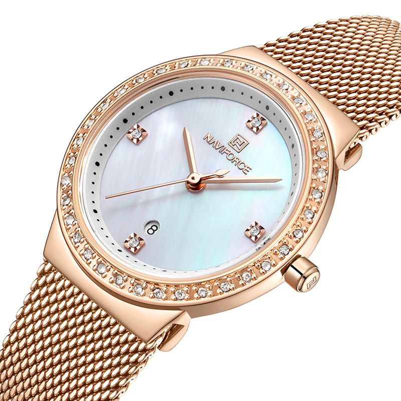 5005 Reloj De Pulsera De Cristal De Estilo Casual Para Mujer Reloj De Cuarzo Con Banda De Acero Inoxidable Resistente Al Agua