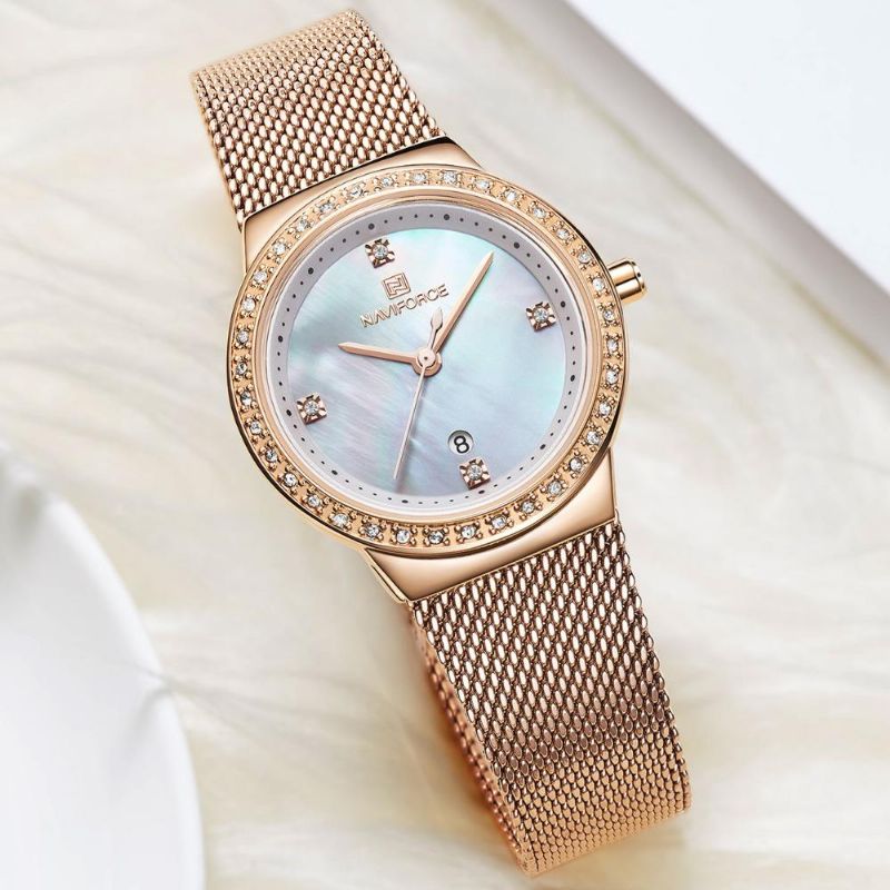 5005 Reloj De Pulsera De Cristal De Estilo Casual Para Mujer Reloj De Cuarzo Con Banda De Acero Inoxidable Resistente Al Agua