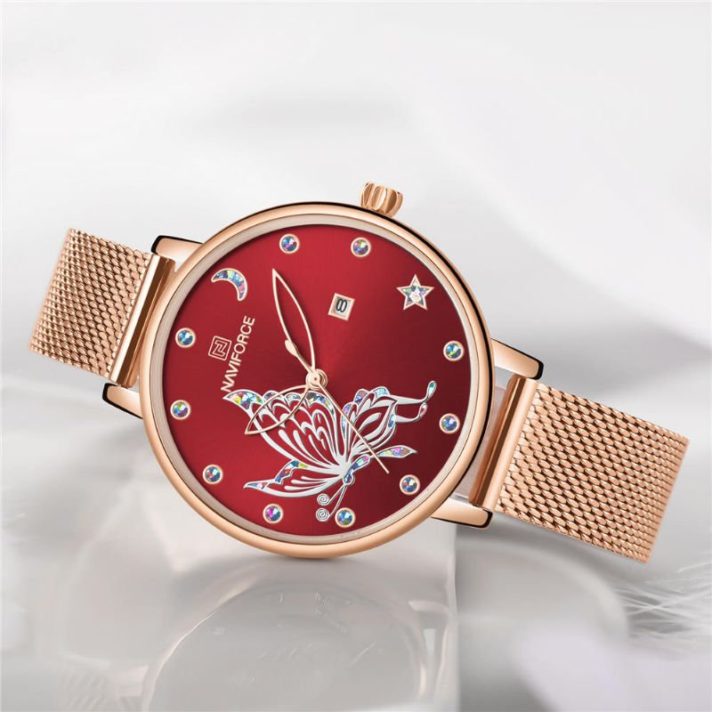 5011 Reloj De Pulsera Para Mujer Con Banda De Acero De Malla 3atm Reloj Impermeable De Cuarzo Para Vestir