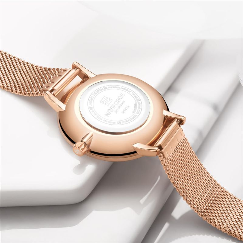 5011 Reloj De Pulsera Para Mujer Con Banda De Acero De Malla 3atm Reloj Impermeable De Cuarzo Para Vestir