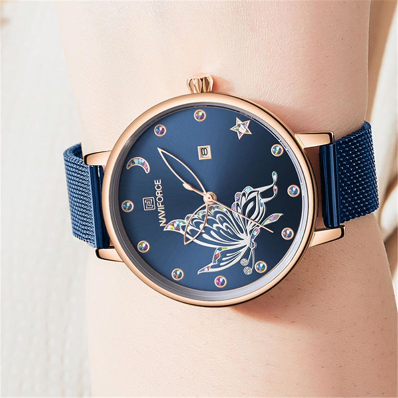 5011 Reloj De Pulsera Para Mujer Con Banda De Acero De Malla 3atm Reloj Impermeable De Cuarzo Para Vestir