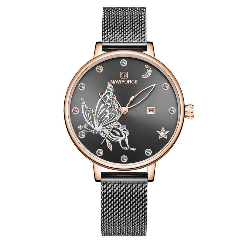 5011 Reloj De Pulsera Para Mujer Con Banda De Acero De Malla 3atm Reloj Impermeable De Cuarzo Para Vestir