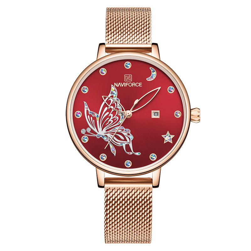 5011 Reloj De Pulsera Para Mujer Con Banda De Acero De Malla 3atm Reloj Impermeable De Cuarzo Para Vestir