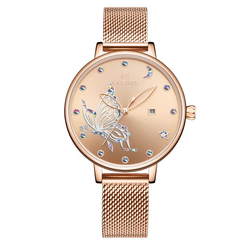 5011 Reloj De Pulsera Para Mujer Con Banda De Acero De Malla 3atm Reloj Impermeable De Cuarzo Para Vestir