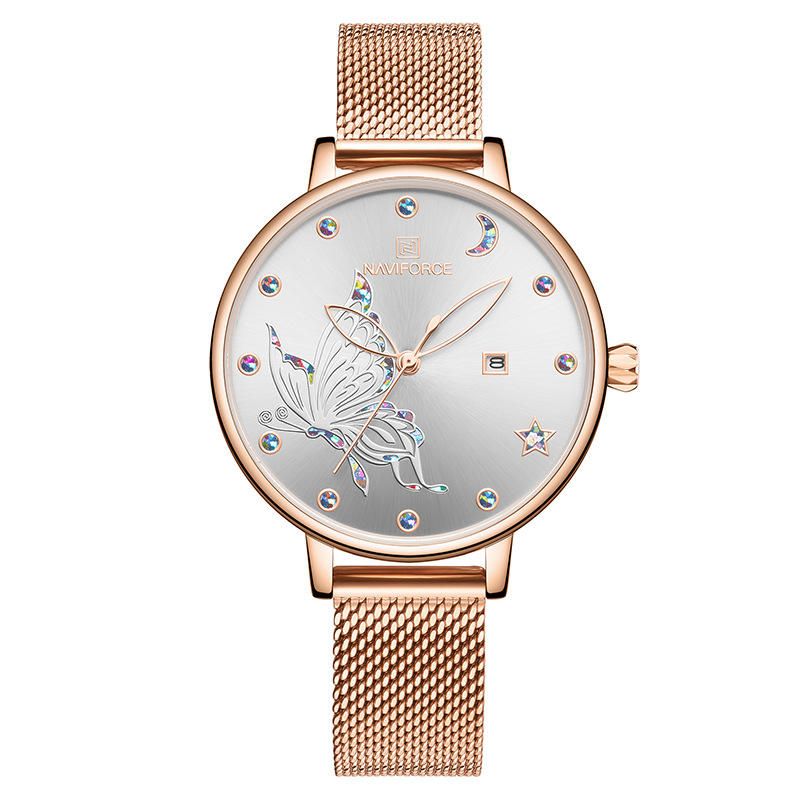 5011 Reloj De Pulsera Para Mujer Con Banda De Acero De Malla 3atm Reloj Impermeable De Cuarzo Para Vestir