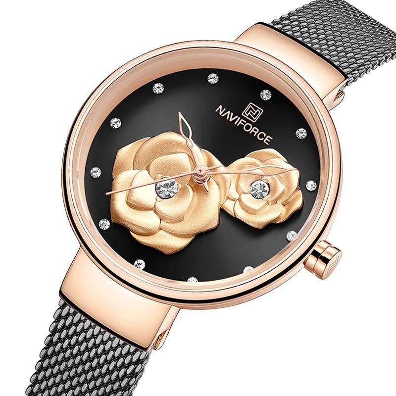 5013 Dial En Relieve Reloj De Pulsera Para Mujer De Estilo Único Reloj De Cuarzo Con Banda De Acero Y Malla