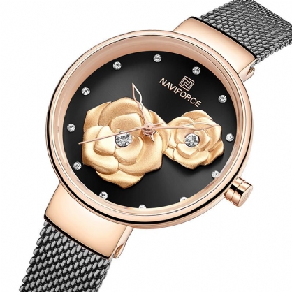 5013 Dial En Relieve Reloj De Pulsera Para Mujer De Estilo Único Reloj De Cuarzo Con Banda De Acero Y Malla