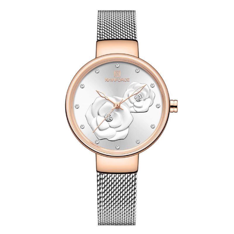 5013 Dial En Relieve Reloj De Pulsera Para Mujer De Estilo Único Reloj De Cuarzo Con Banda De Acero Y Malla