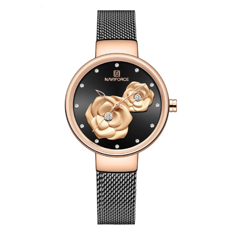 5013 Dial En Relieve Reloj De Pulsera Para Mujer De Estilo Único Reloj De Cuarzo Con Banda De Acero Y Malla