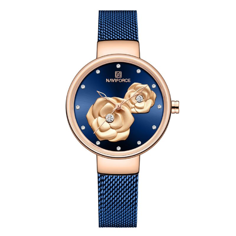 5013 Dial En Relieve Reloj De Pulsera Para Mujer De Estilo Único Reloj De Cuarzo Con Banda De Acero Y Malla