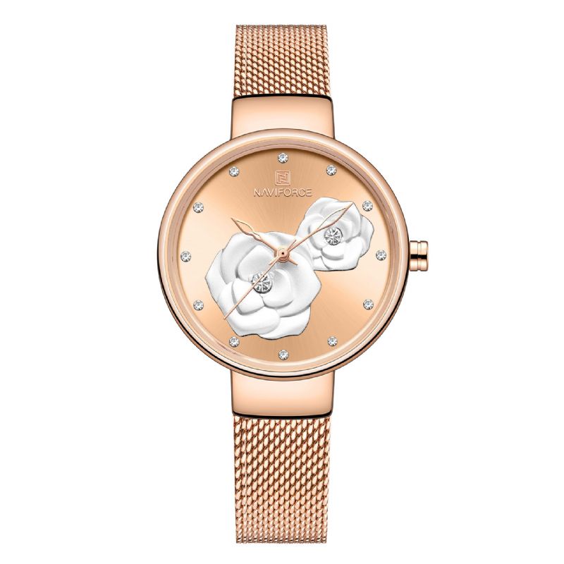 5013 Dial En Relieve Reloj De Pulsera Para Mujer De Estilo Único Reloj De Cuarzo Con Banda De Acero Y Malla