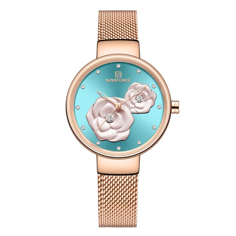 5013 Dial En Relieve Reloj De Pulsera Para Mujer De Estilo Único Reloj De Cuarzo Con Banda De Acero Y Malla