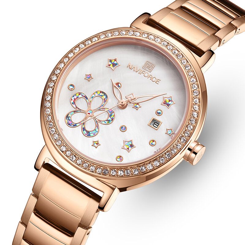 5016 Pantalla De Fecha Reloj De Pulsera De Acero Completo Para Mujer Reloj De Cuarzo De Diseño Clásico De Cristal