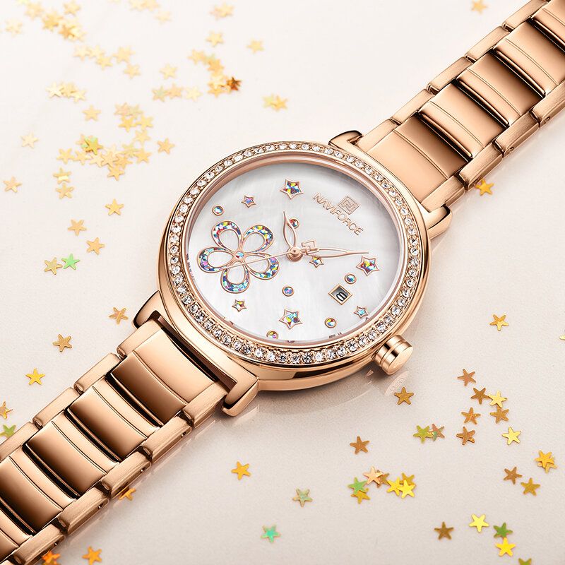 5016 Pantalla De Fecha Reloj De Pulsera De Acero Completo Para Mujer Reloj De Cuarzo De Diseño Clásico De Cristal