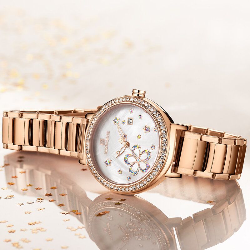 5016 Pantalla De Fecha Reloj De Pulsera De Acero Completo Para Mujer Reloj De Cuarzo De Diseño Clásico De Cristal