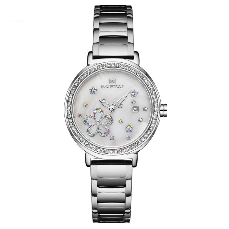 5016 Pantalla De Fecha Reloj De Pulsera De Acero Completo Para Mujer Reloj De Cuarzo De Diseño Clásico De Cristal