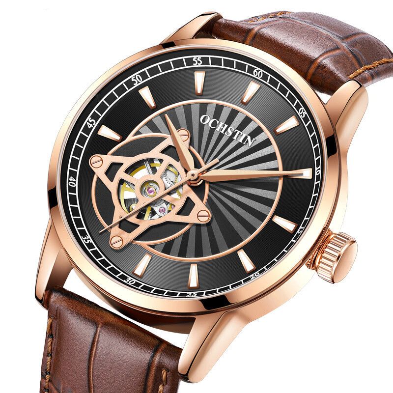 62001c Reloj De Pulsera Para Hombre Con Banda De Cuero Genuino De Estilo Empresarial Reloj Mecánico Automático Ultrafino