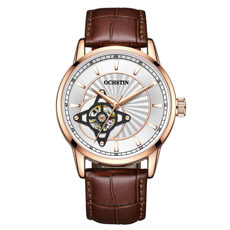 62001c Reloj De Pulsera Para Hombre Con Banda De Cuero Genuino De Estilo Empresarial Reloj Mecánico Automático Ultrafino