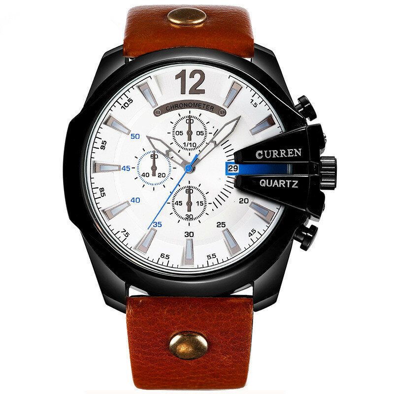 8176 Reloj De Moda Para Hombre Reloj De Cuarzo Con Correa De Cuero Impermeable Con Esfera Creativa