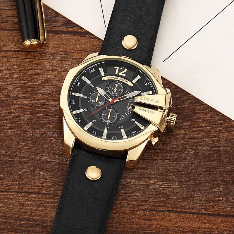 8176 Reloj De Moda Para Hombre Reloj De Cuarzo Con Correa De Cuero Impermeable Con Esfera Creativa