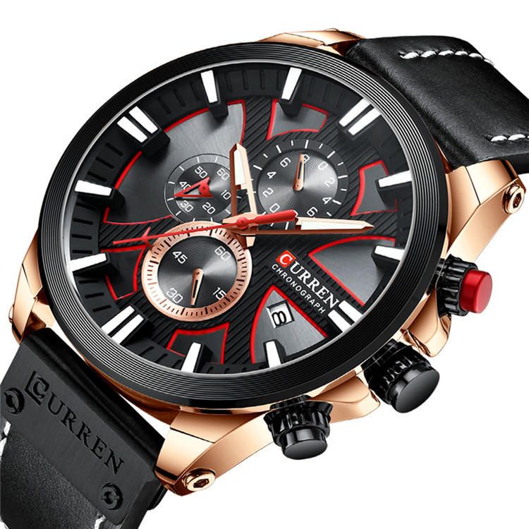 8346 Reloj De Pulsera Cronógrafo Deportivo Para Hombre Reloj De Pulsera De Cuero Reloj De Cuarzo