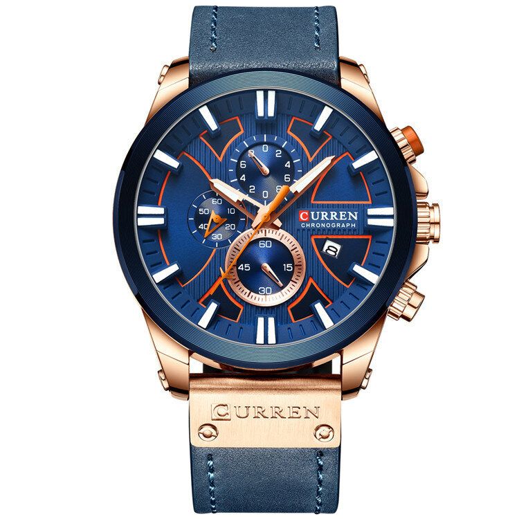 8346 Reloj De Pulsera Cronógrafo Deportivo Para Hombre Reloj De Pulsera De Cuero Reloj De Cuarzo