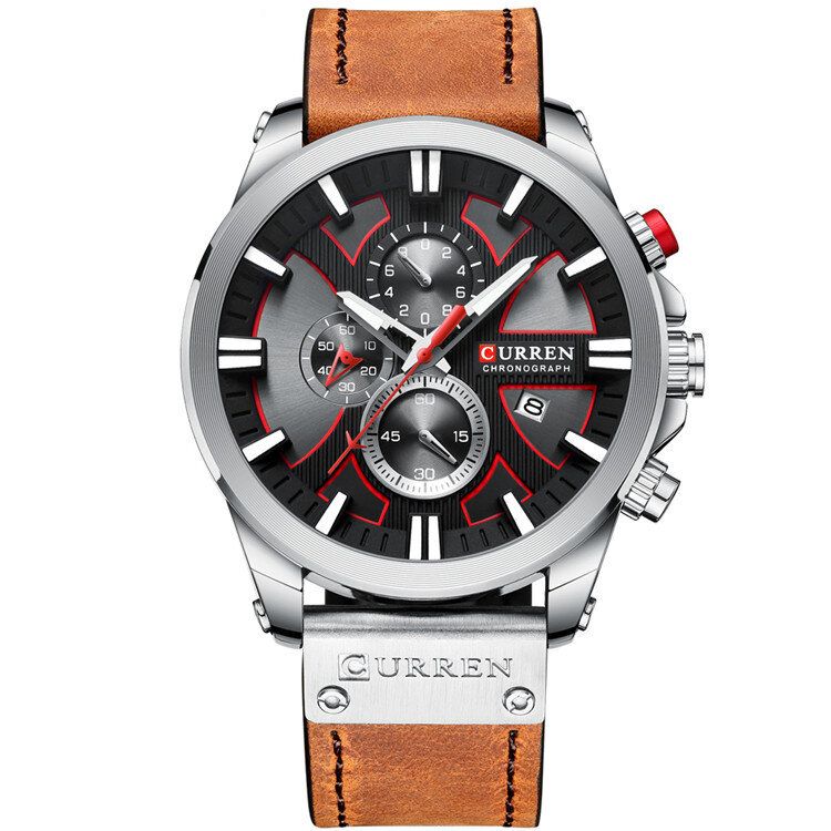 8346 Reloj De Pulsera Cronógrafo Deportivo Para Hombre Reloj De Pulsera De Cuero Reloj De Cuarzo