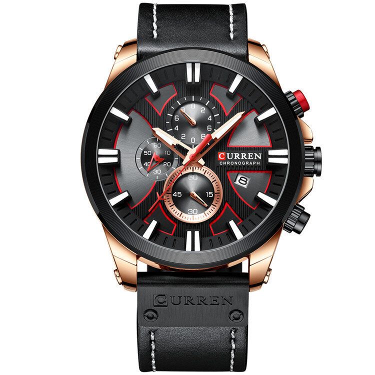 8346 Reloj De Pulsera Cronógrafo Deportivo Para Hombre Reloj De Pulsera De Cuero Reloj De Cuarzo