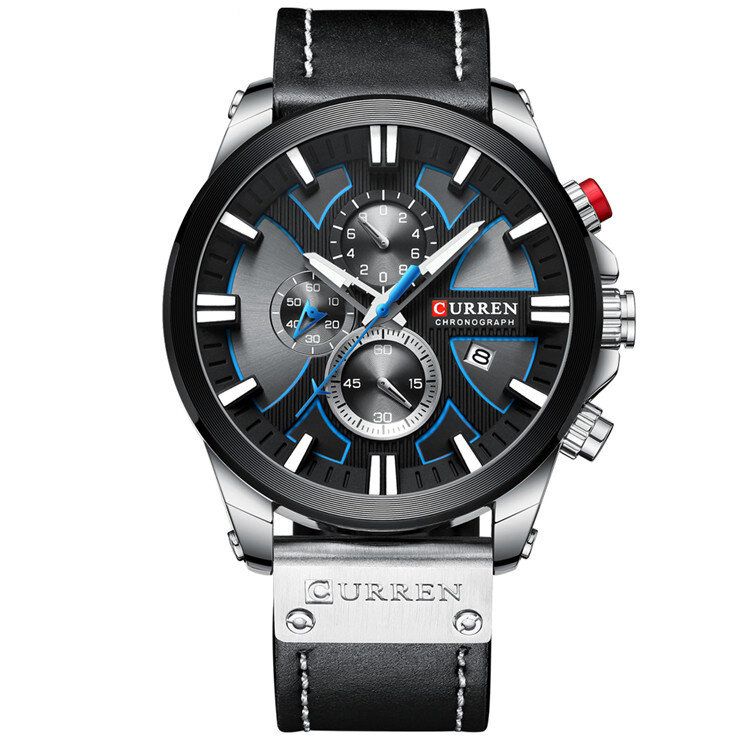 8346 Reloj De Pulsera Cronógrafo Deportivo Para Hombre Reloj De Pulsera De Cuero Reloj De Cuarzo