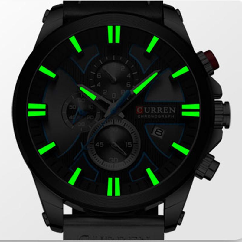 8346 Reloj De Pulsera Cronógrafo Deportivo Para Hombre Reloj De Pulsera De Cuero Reloj De Cuarzo