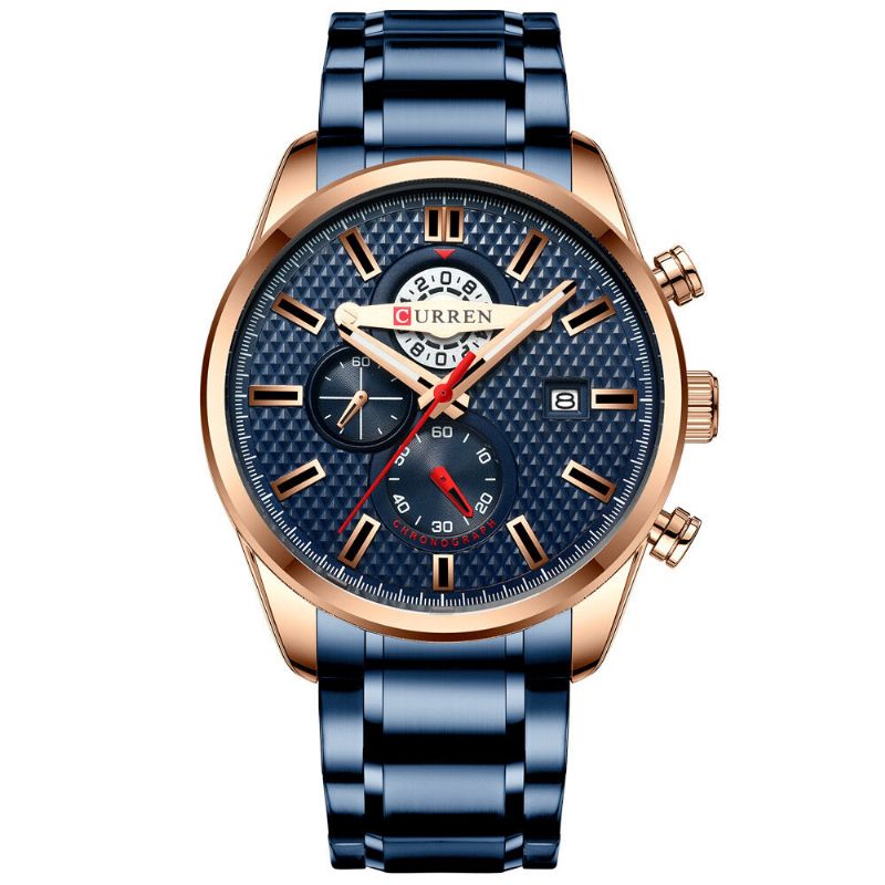 8352 Calendario De Estilo Empresarial Reloj De Pulsera Para Hombre Reloj De Cuarzo Con Banda De Acero Inoxidable