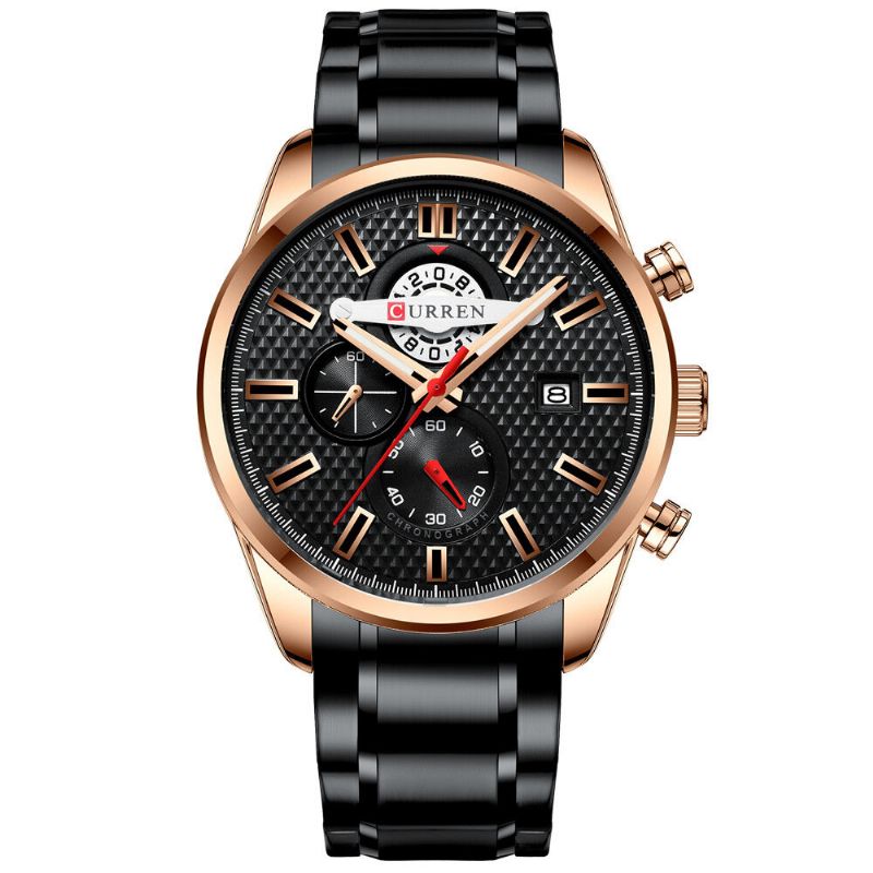 8352 Calendario De Estilo Empresarial Reloj De Pulsera Para Hombre Reloj De Cuarzo Con Banda De Acero Inoxidable