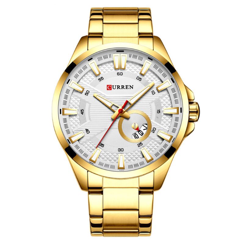 8372 Calendario Pantalla Luminosa Reloj De Pulsera Para Hombre Reloj De Cuarzo De Acero Completo