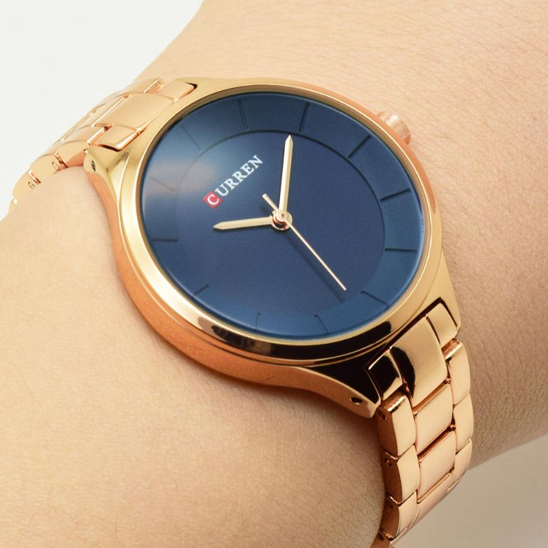 9015 Reloj De Cuarzo De Estilo Empresarial Con Diseño Elegante De Acero Completo Para Mujer