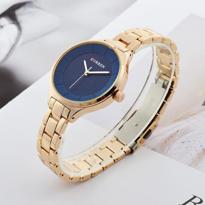 9015 Reloj De Cuarzo De Estilo Empresarial Con Diseño Elegante De Acero Completo Para Mujer