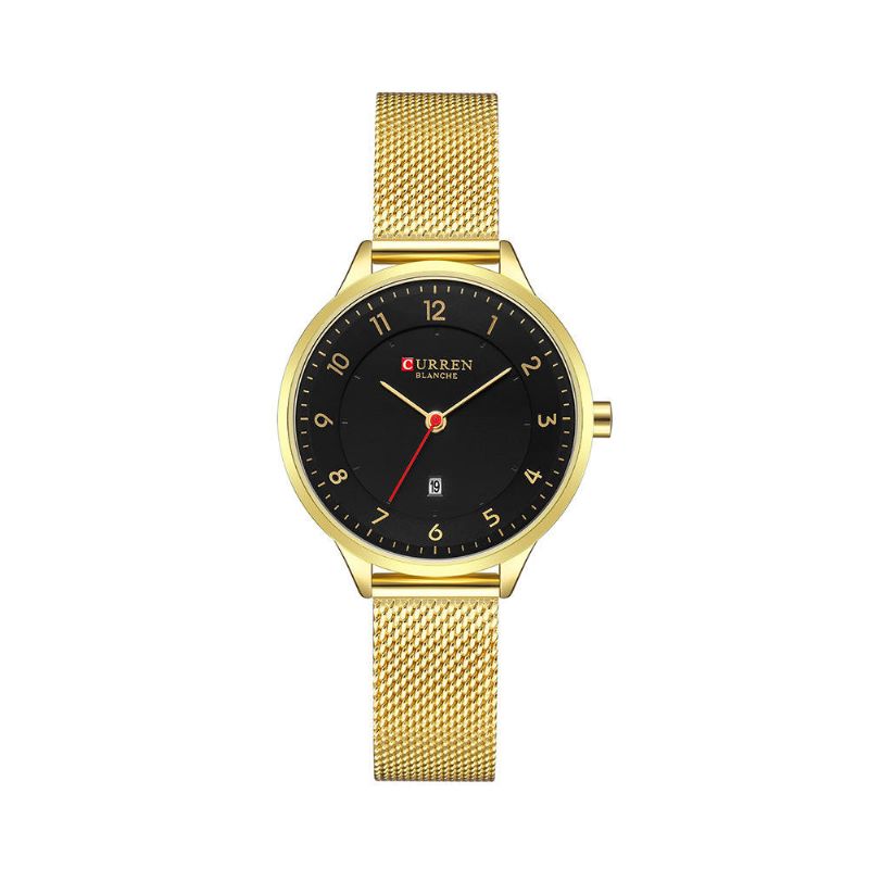 9035 Pantalla De Fecha Diseño Simple Reloj De Pulsera Para Mujer Reloj De Cuarzo De Acero Completo