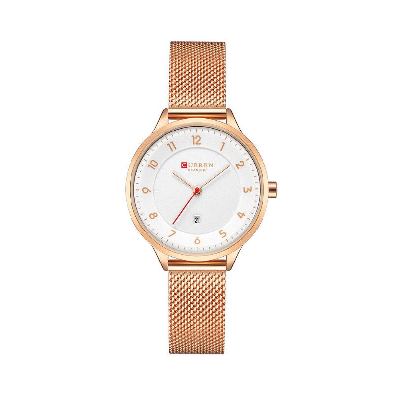 9035 Pantalla De Fecha Diseño Simple Reloj De Pulsera Para Mujer Reloj De Cuarzo De Acero Completo