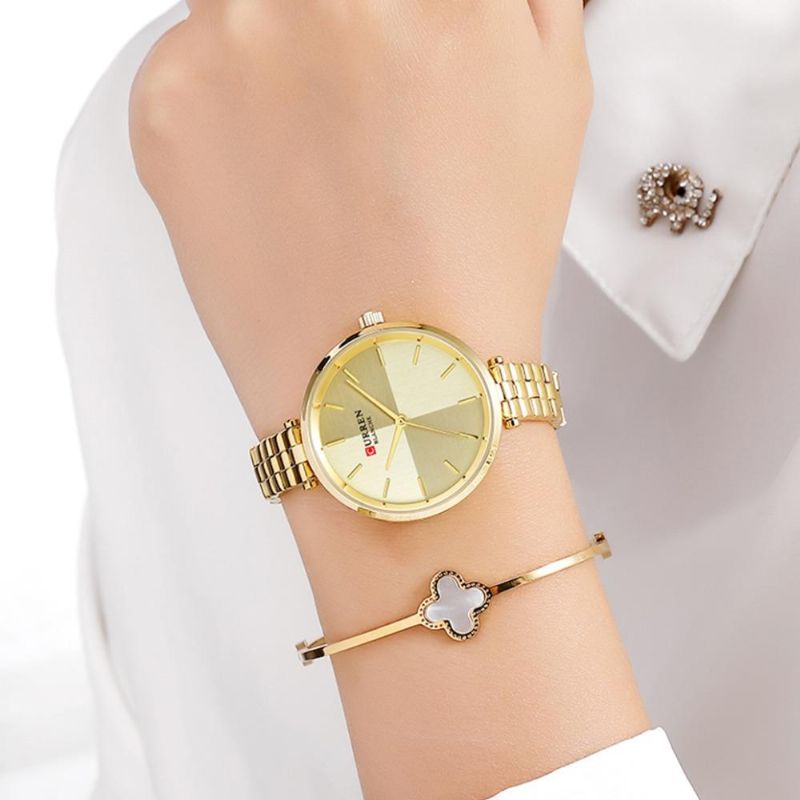 9043 Reloj De Pulsera Para Mujer De Estilo Simple Relojes De Cuarzo Con Banda De Acero Inoxidable