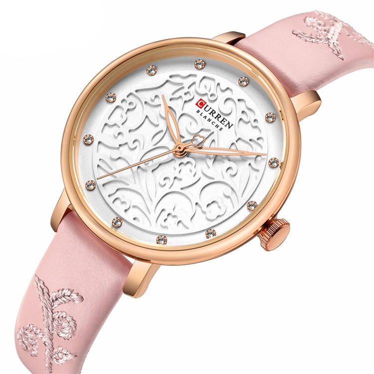 9046 Reloj De Pulsera De Mujer Con Banda De Cuero De Cristal Reloj De Cuarzo De Diseño Elegante