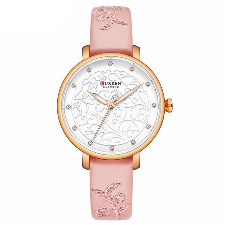 9046 Reloj De Pulsera De Mujer Con Banda De Cuero De Cristal Reloj De Cuarzo De Diseño Elegante